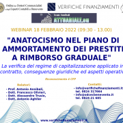 WEBINAR 18 FEBBRAIO 2022: ANATOCISMO NEL PIANO DI AMMORTAMENTO DEI PRESTITI A RIMBORSO GRADUALE